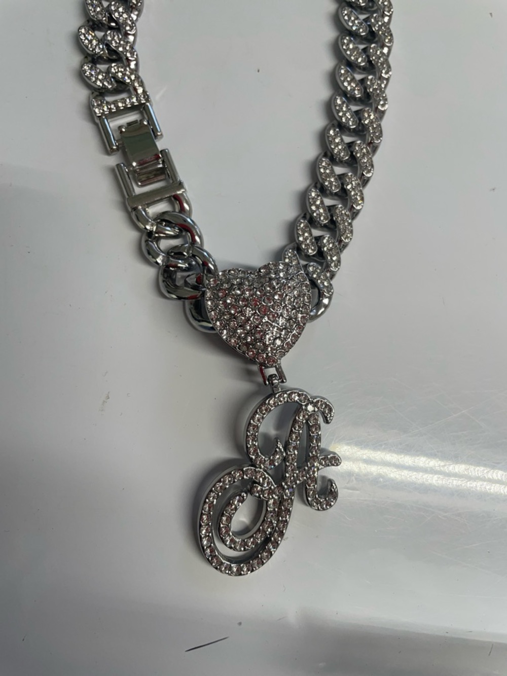 Silver tone Link Bracelet with Heart and Initial A Charm - Picture 4 of 11
